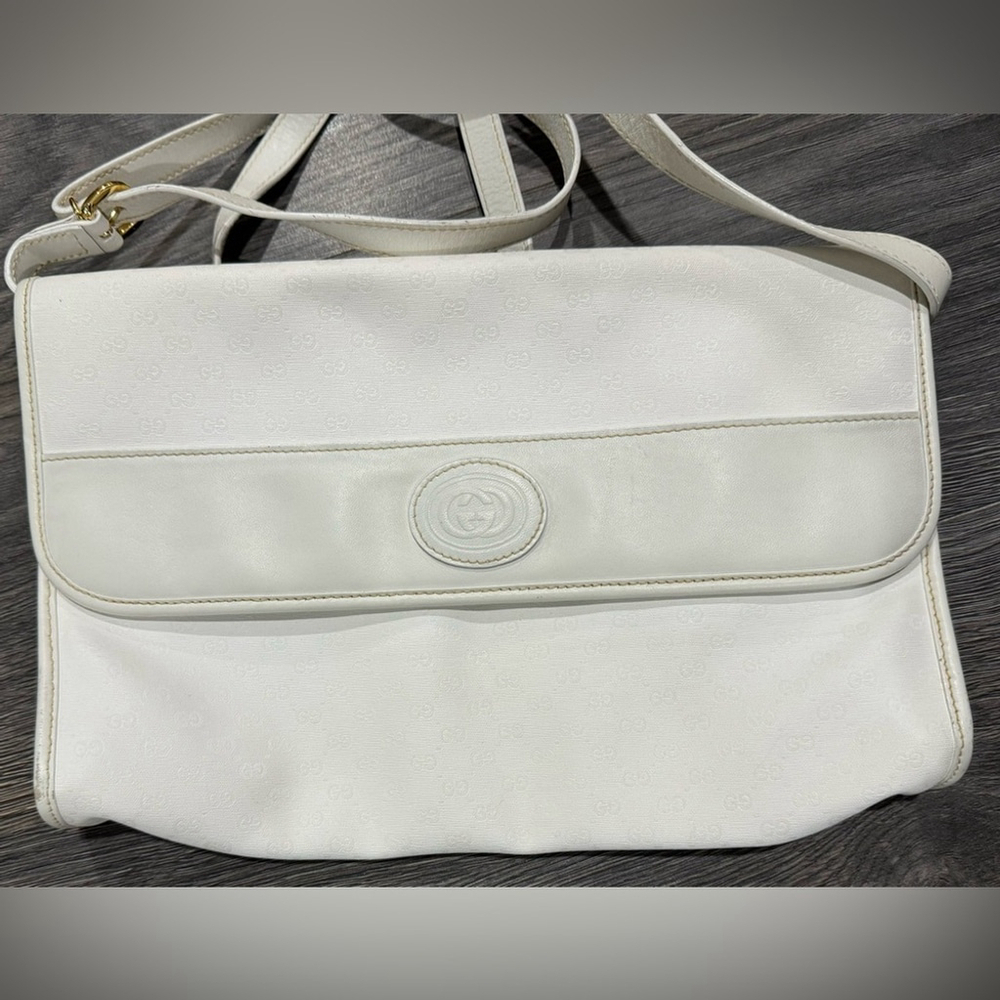 Vintage Gucci Interlocking GG Clutch purse shoulder bag ivory gold authentic - Picture 2 of 16
